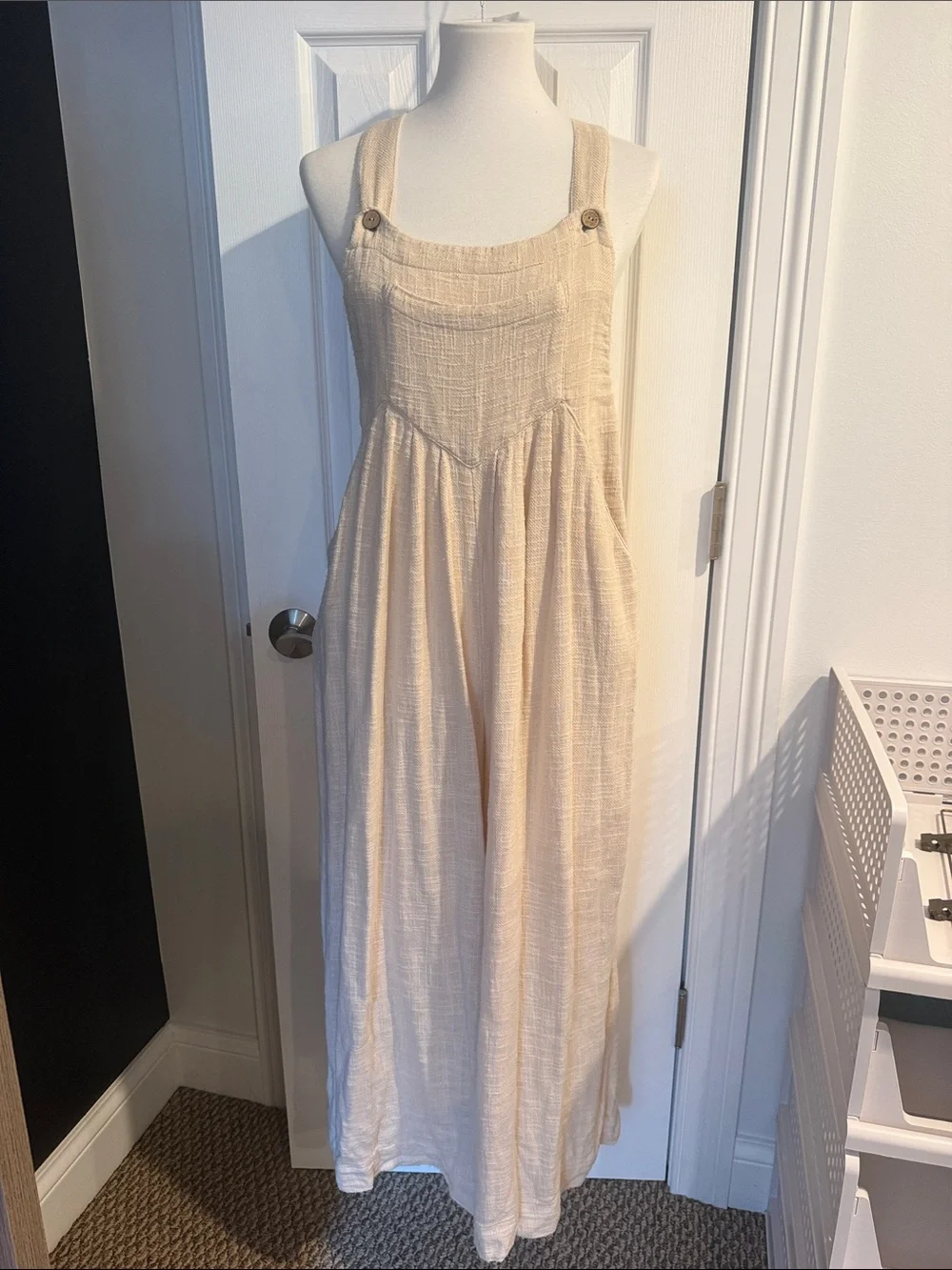 Free People Sleeveless Cream Wide-Leg Jumpsuit